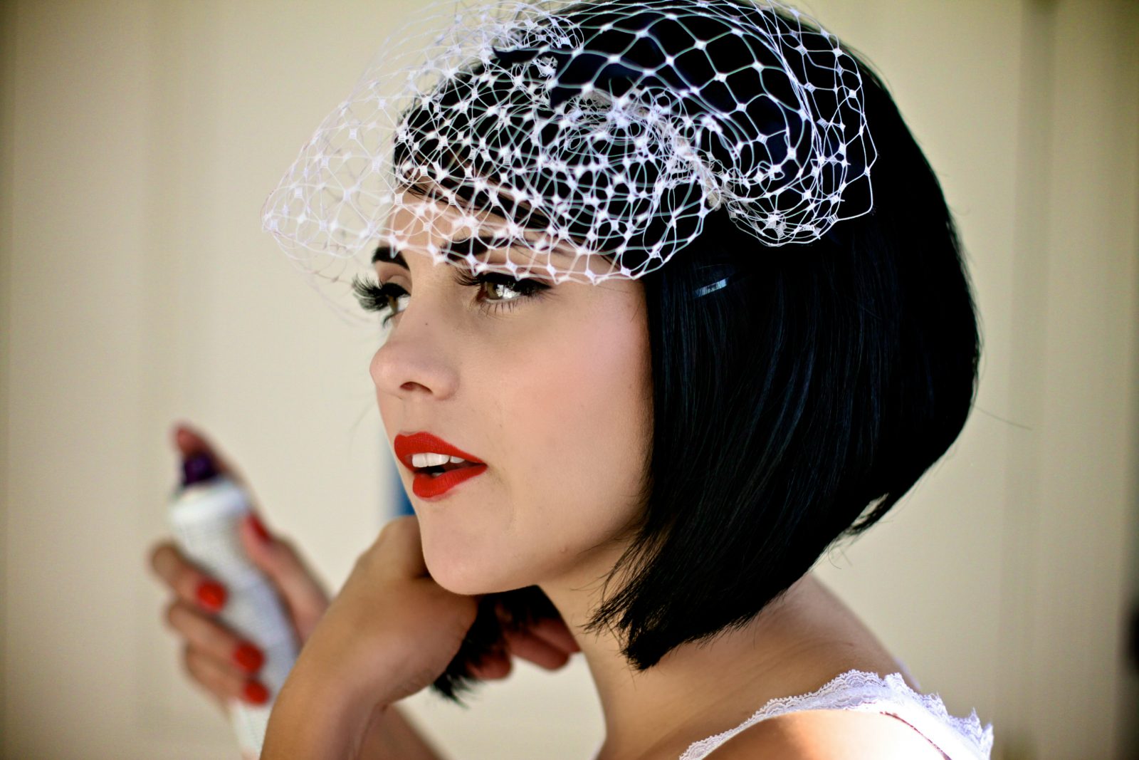 Beauty portrait with birdcage veil